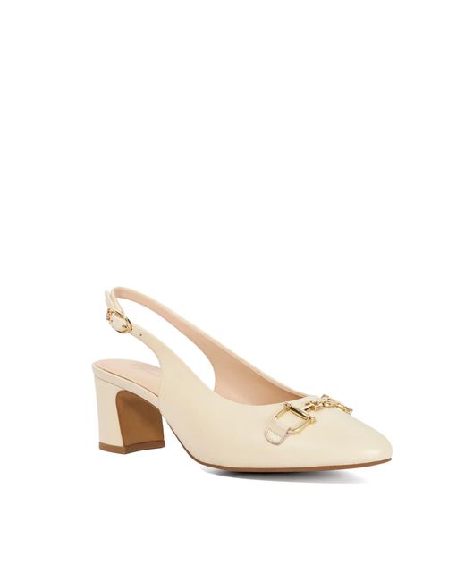 Dune Natural Diplomatic T Sling-Back Snaffle Trim Court Shoes