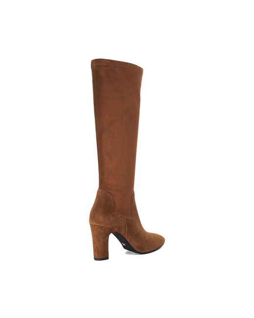 Dune Brown Simple Block-Heel Knee-High Boots