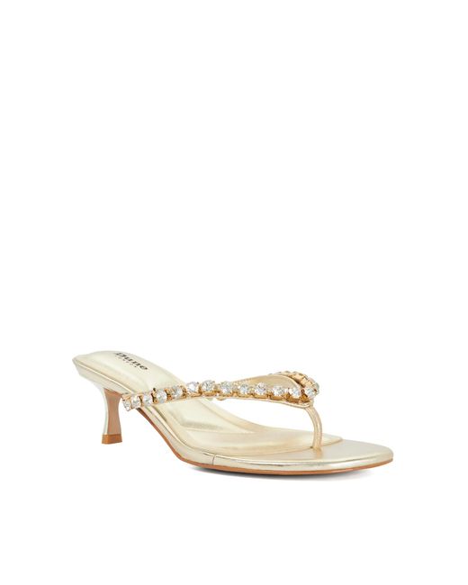 Dune Natural Mimis Leather Jewel Strap Kitten Heel Thongs