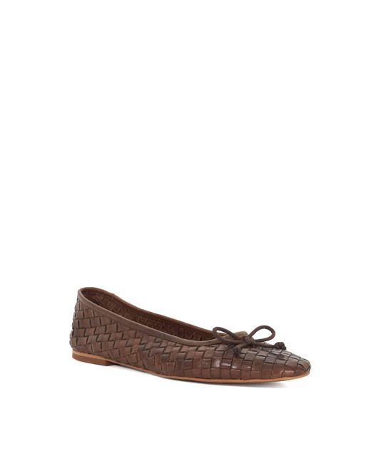 Dune Brown Heat Woven Leather Bow Detail Ballet Pumps