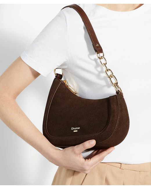 Dune Brown Direction Chain Detail Shoulder Bag