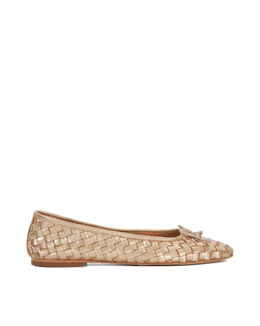 Dune Natural Heat Woven Leather Bow Detail Ballet Pumps