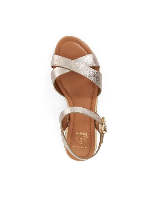 Dune Metallic Wf Littleton Wide Fit Leather Raffia Flatform Sandals