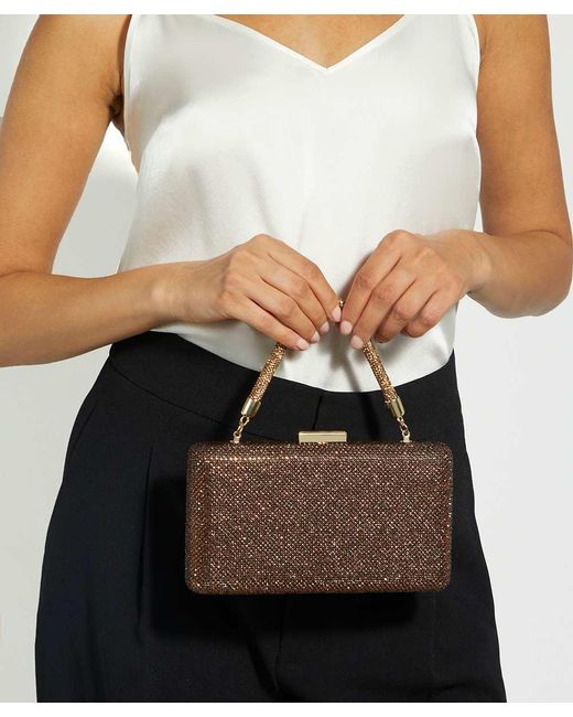 Dune Brown Beaut Diamante Handle Evening Bag
