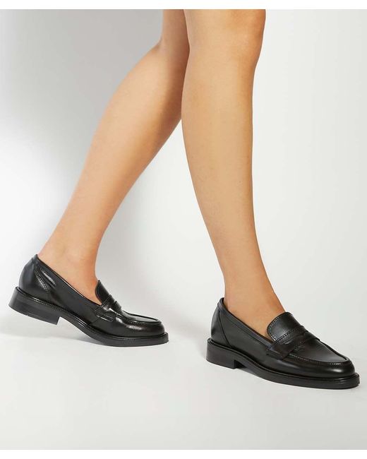 Dune Black Giya Leather Almond Toe Loafers