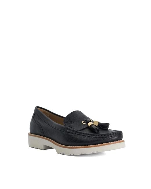 Dune Black Wf Gwen Wide Fit Casual Tassel Trim Loafers