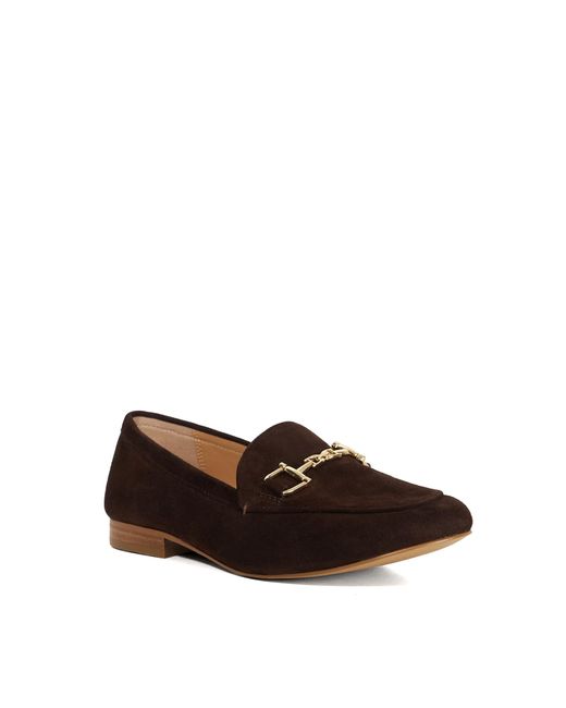Dune Brown Glair Leather Snaffle Trim Loafers