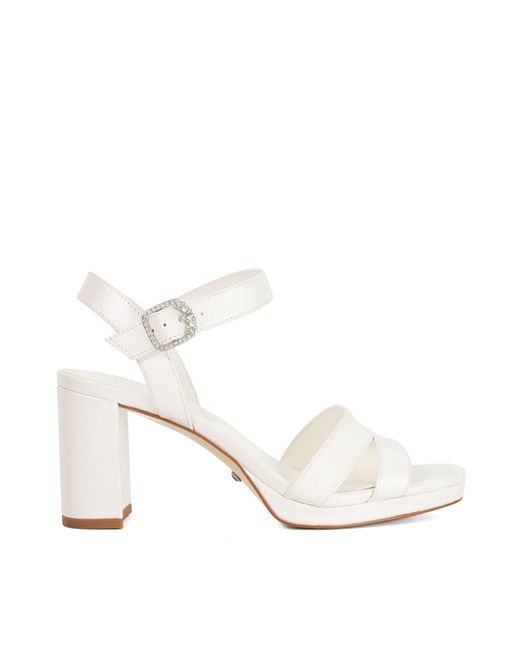 Dune White Madeforlove Leather Platform Block Heel Bridal Shoes