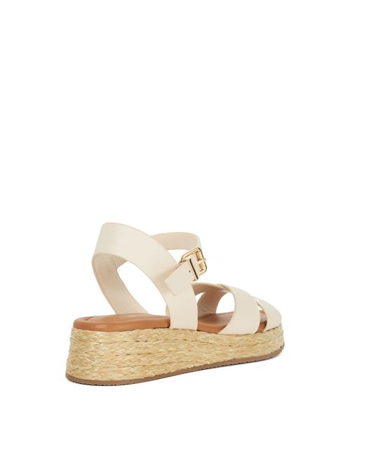 Dune Natural Littleton Leather Raffia Flatform Sandals