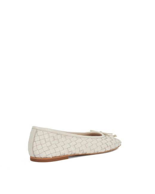 Dune Natural Heat Woven Leather Bow Detail Ballet Pumps