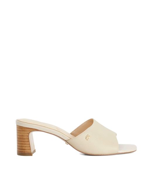Dune Natural Mazy Mid Height Leather Mules