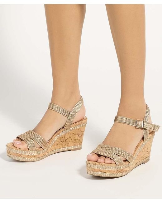 Dune Metallic Wf Kipling Cork Wedge Sandals