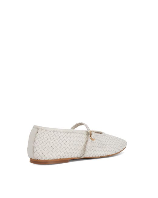 Dune White Headliner Square Toe Woven Leather Mary Janes