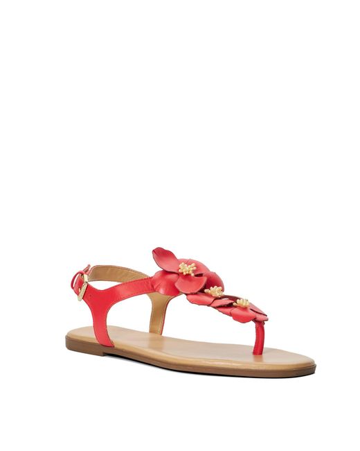 Dune Red Linaria Floral Embellished Toe-Post Sandals