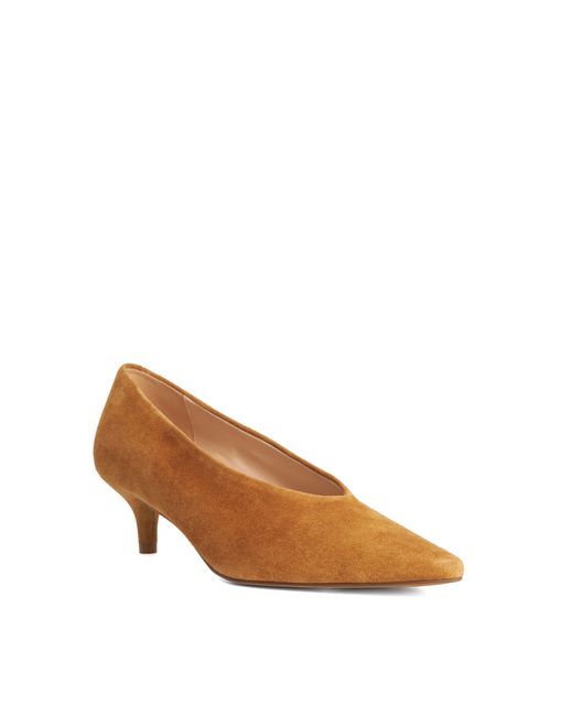 Dune Brown Aris Leather Kitten Heel Court Shoes