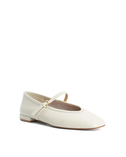 Dune White Hearthrob Leather Pointed Toe Mary Jane Ballet Flats