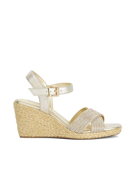 Dune Metallic Kyro Raffia Wedge Sandals