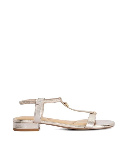 Dune Natural Lyra Flat T-Bar Sandals