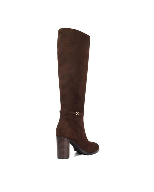 Dune Brown Starlling Knee-High Block Heel Boots