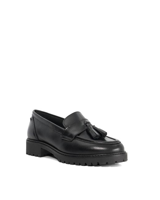 Dune Black Gracelyn Leather Tassel Trim Chunky Loafers
