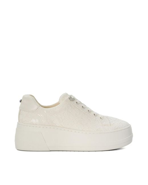 Dune White Embraced Lace Detail Platform Trainer