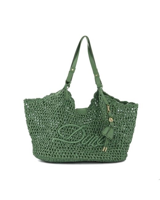 Dune Green Dewdrop Raffia Logo Shoulder Bag