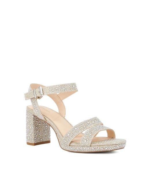 Dune Metallic Manifesting Block Heel Sandals