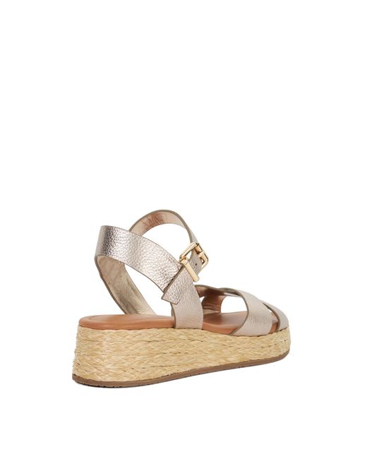 Dune Metallic Wf Littleton Wide Fit Leather Raffia Flatform Sandals