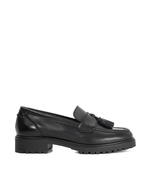 Dune Black Gracelyn Leather Tassel Trim Chunky Loafers