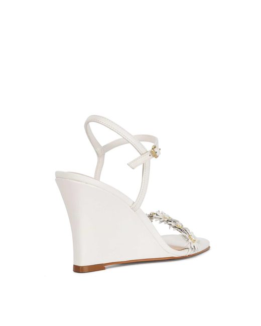 Dune White Milennial Floral Embellished Wedge Sandals