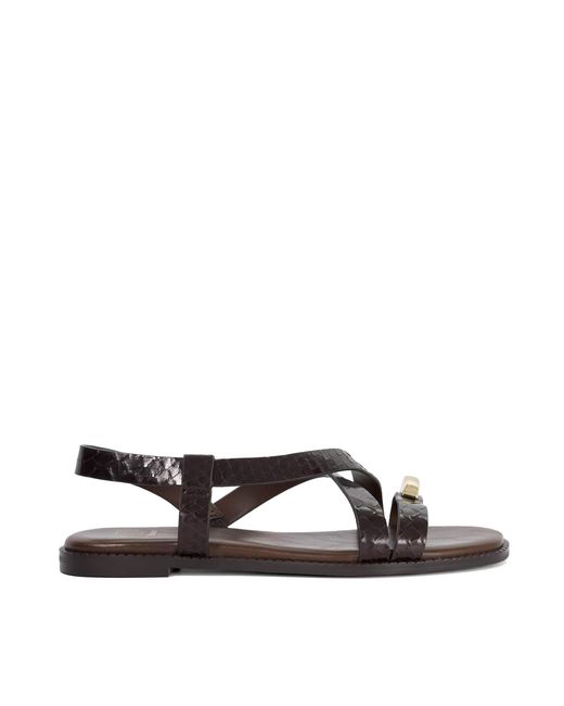Dune Brown Lite Flat Leather Sandals