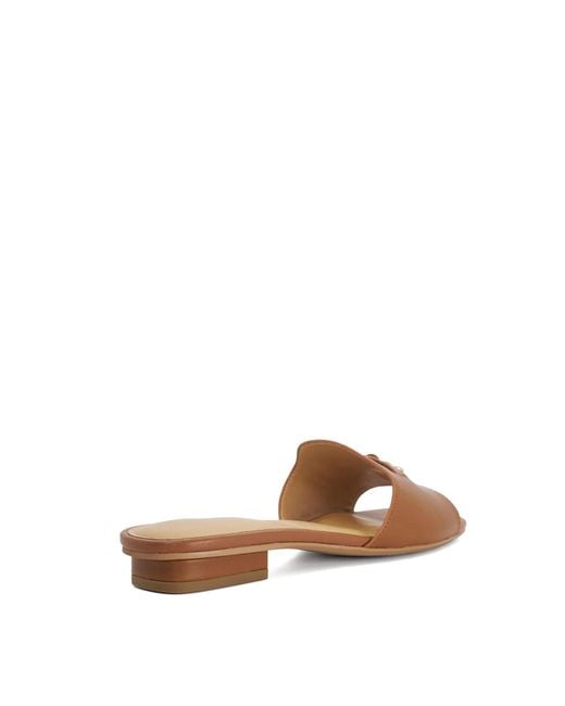 Dune Brown Lindo Leather Tassel Trim Slip-On Sandals
