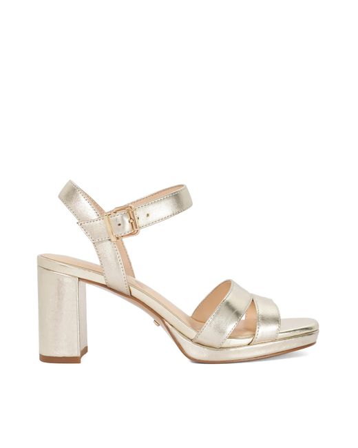 Dune Metallic Manifesting Block Heel Sandals
