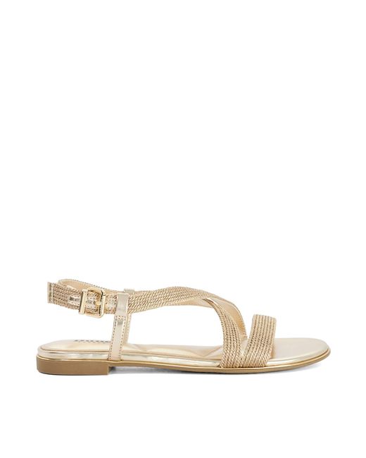 Dune Natural Lope Metallic Flat Sandals