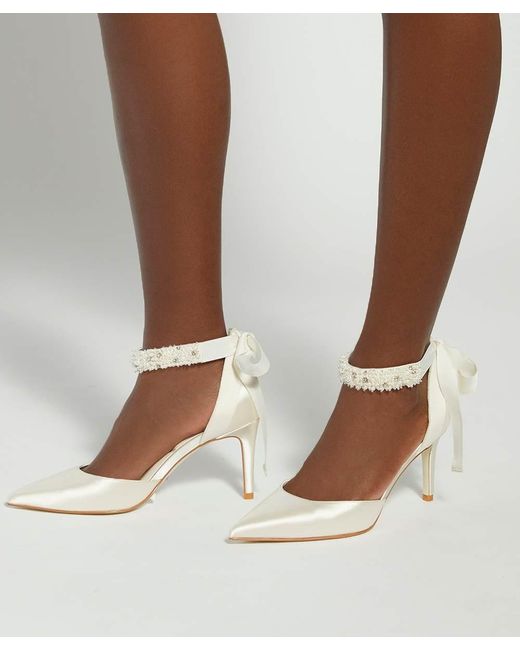 Dune Metallic Corsages Ankle Tie Satin Bridal Shoes