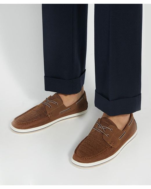 Dune Brown Burnner Knitted Boat Shoes for men