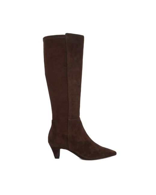Dune Brown Sera Low Suede Knee-High Boots