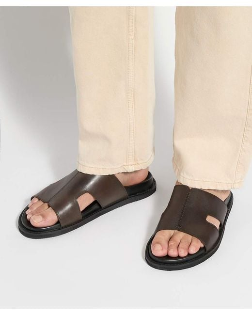 Dune Brown Ishaa Leather Slip On Sandals for men
