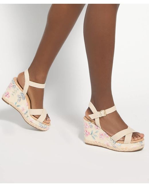 Dune Metallic Kalmiah Floral Fabric Wedge Sandals