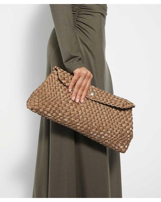 Dune Brown Encourage Woven Clutch With Cross Body Strap