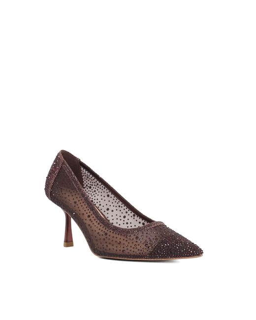 Dune Brown Brivelle Mesh Embellished Court Shoes