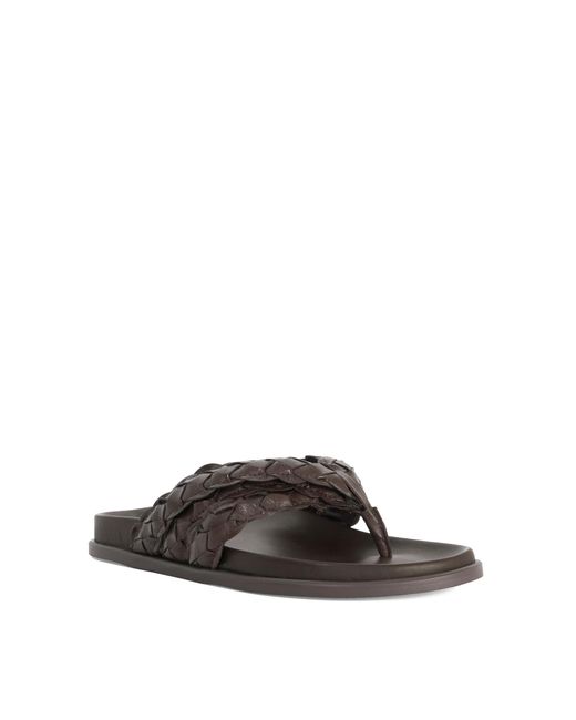 Dune Brown Lindie Woven Leather Toe Post Flip Flop Sandals