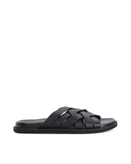 Dune Black Iddris Leather Woven Slip-On Sandals for men