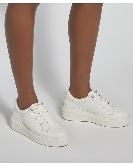 Dune White Evienne Leather Lace-Up Chunky Trainers