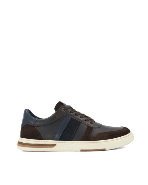 Dune Black Terence Leather-Trim Low-Top Trainers for men
