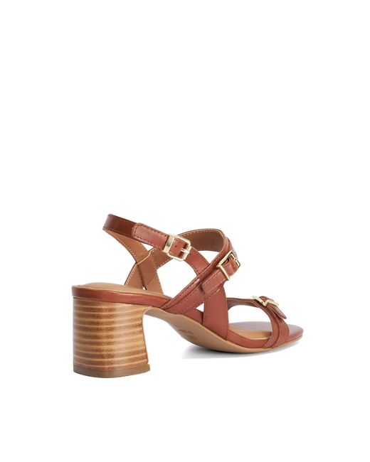 Dune Brown Jiving Mid Height Block Heel Sandals