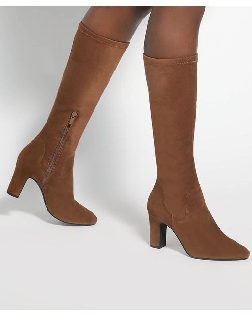 Dune Brown Simple Block-Heel Knee-High Boots