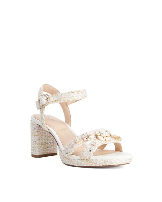 Dune Metallic Manifests Floral Embellished Boucle Platform Sandals