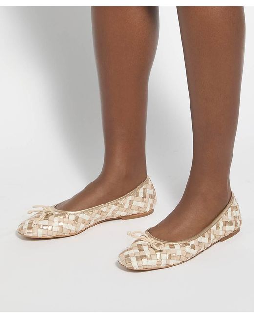 Dune Natural Heat Woven Leather Bow Detail Ballet Pumps