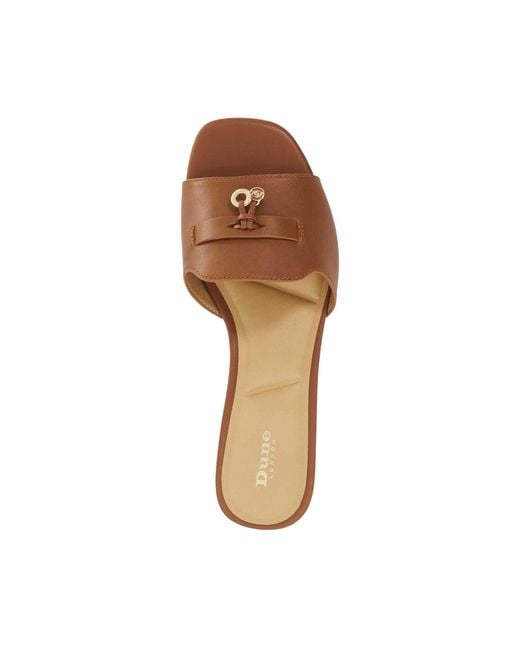 Dune Brown Lindo Leather Tassel Trim Slip-On Sandals